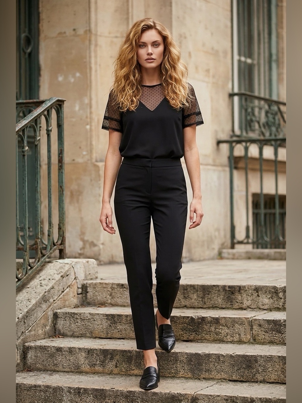 Women's Black Mesh-Inset Blouse